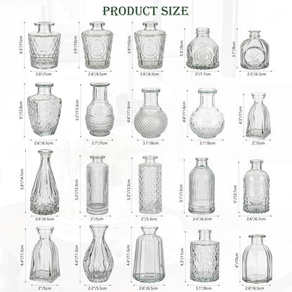 Glass Bud Vases Set of 20, Small Clear Vase in Bulk for Centerpieces, Mini Flower Vases for Rustic Wedding Vintage Home Table Decor