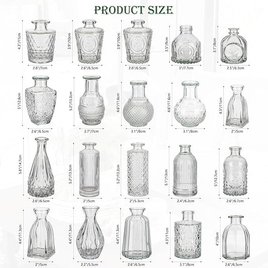 Glass Bud Vases Set of 20, Small Clear Vase in Bulk for Centerpieces, Mini Flower Vases for Rustic Wedding Vintage Home Table Decor
