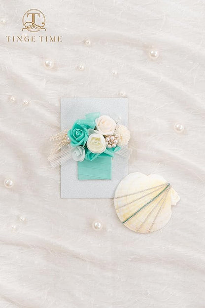 TINGE TIME Boutonniere for Men Wedding,Groom and Best Man Boutonniere for Wedding, Prom, Homecoming, Anniversary, Graduation, Christmas Dinner (1, Teal Blue & Champange)