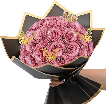 Waipfaru Glitter Roses Bouquet, DIY Fake Flowers Bouquet, Birthday Gifts for Women Mom, 36 Pcs Rose Gold Rose for Wife Girlfriend Valentines, Mothers Day, Anniversary, Graduation