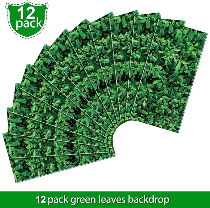 Tatuo 12 Pieces 54 x 108 Inches Jumbo Green Leaves Photography Leaf Backdrop 3D Waterproof Tree Leaves Background Photo Booth Prop Green Leaf Tablecloths for Baby Shower Birthday Party Decoration