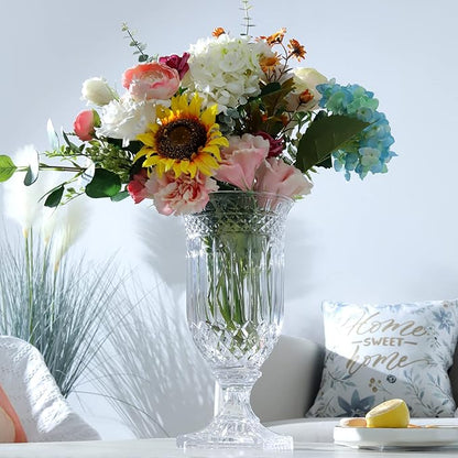 Joeyan 13" Glass Urn Vase,Tall Centerpiece with Ripple Diamond Pattern,Thickened Vase for Home, Wedding Parties