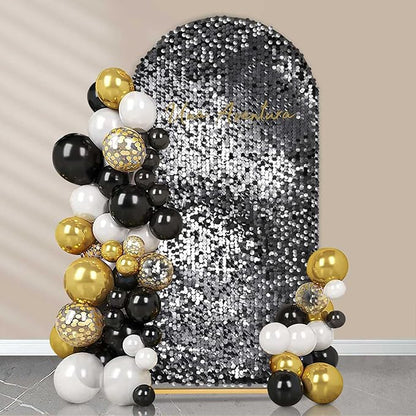 Black Sequin Arch Backdrop Cover: 6FT Party Arch Cover Sparkly Fitted Fabric Arch Covers for Birthday Party Halloween