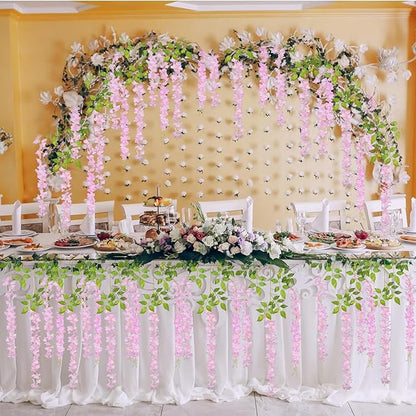 24 Pack Pink Wisteria Hanging Flowers Garland, 3.77 Feet Artificial Flower Vines, Fake Wisteria, Artificial Vines Hanging Garland for Backdrop Outdoor Yard Garden Decor