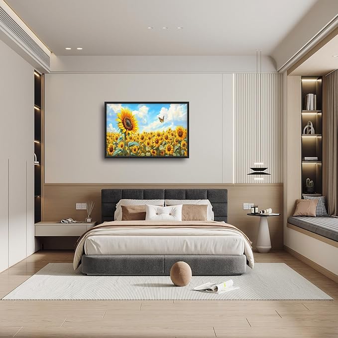 Sunflower Large Wall Art Sunflower Landscape Pictures Wall Decor Flower Canvas Floral Print Painting Modern Artwork Home Decoration for Bathroom Office Living Room Bedroom Framed 24"x36"