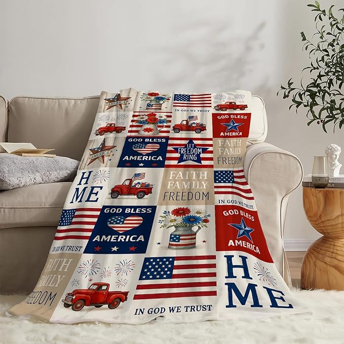 American Flag Blanket Patriotic Throw Blanket National Flag Soft Cozy Fleece Fuzzy Stuffed Plush Flannel Gifts for Girls Women Boys Kids Adults 40''x50''