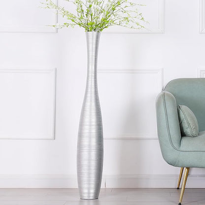 Leewadee Decorative Tall Floor Vase for Living Room Decor, 41 inches, Silver, Resin