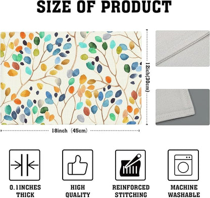 Watercolor Leaves Spots Placemats Set of 4, Placemats Dining Table Mat Set,12x18 Washable Stain Resistant Wipeable Cloth Placemat for Kitchen Buffet Parties
