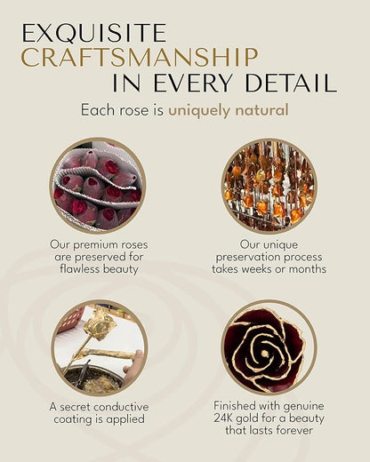 Forever Rose Hand-Dipped in 24K Gold, Garnet-Inspired January Birthstone with Sparkles, Real Rose in Luxury Gold Gift Box – Perfect Ready to Gift for January Birthday or Any Occasion