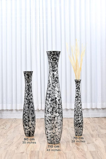Leewadee Large Silver Home Decor Floor Vase - Wooden 26 inch Tall Farmhouse Decor Flower Holder for Fake Plant and Pampas Grass