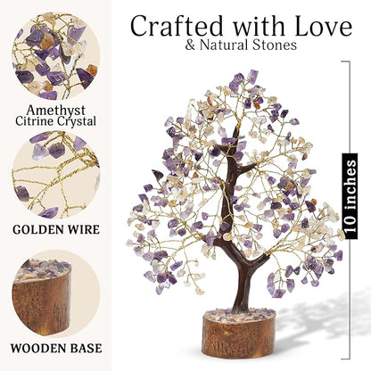 FASHIONZAADI Amethyst Crystals, Citrine Stone, Bonsai Tree, Crystal Tree of Life, Feng Shui, Positive Energy Crystals, Good Luck, Spiritual Gift