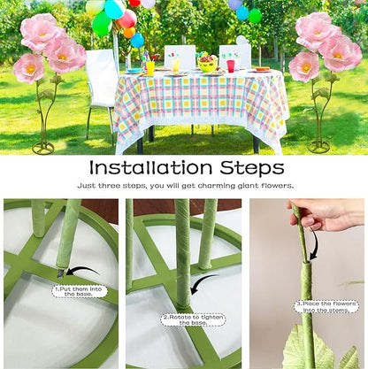 3Pcs Large Paper Fake Flower Decorations, Giant Artificial Flower Decoration with Standing Base, Big Fake Flower Bouquet 6.1Ft for Wedding Birthday Party Decor Ideal for Home and Event Decor(Pink)