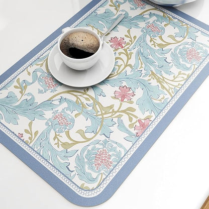 patdrea Red Blue Flower Rectangular PVC Placemats, Pack of 6, Waterproof Insulation, Soft and Durable, Suitable for Dining Table, Kitchen and Coffee Table Decoration,12"*17"