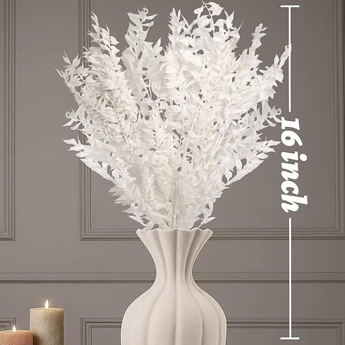 7 Pcs Natural White Italian Ruscus Eucalyptus, 16'' Eucalyptus Dried Flower Bundles for DIY Flower Arrangements, Home Decor, Garlands, Weddings, Vases, and Centerpieces