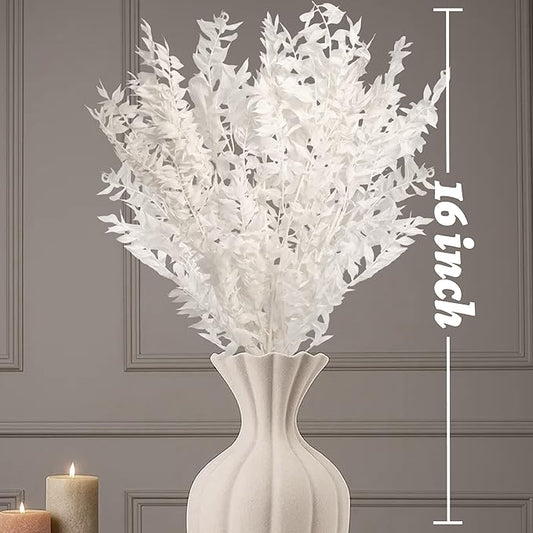 7 Pcs Natural White Italian Ruscus Eucalyptus, 16'' Eucalyptus Dried Flower Bundles for DIY Flower Arrangements, Home Decor, Garlands, Weddings, Vases, and Centerpieces
