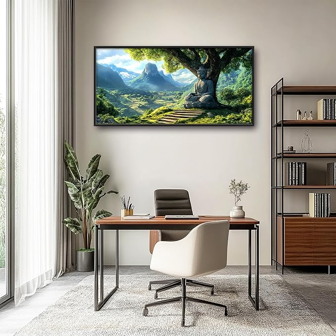 Buddha Large Wall Art Framed Wall Decor for Living Room Mountains Pictures Oversized Canvas Print Painting Modern Extra Large Artwork for Bedroom Office 60"x30"