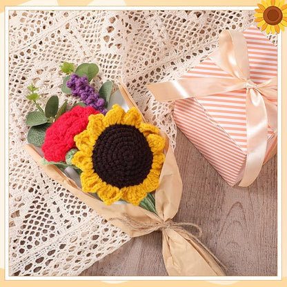 Breling Crochet Flower Bouquet Handmade Crochet Sunflowers Gift Lavender Rose Knitted Eternal Artificial Flowers for Wife Women Valentine's Day Mother's Day Birthday Wedding Anniversary