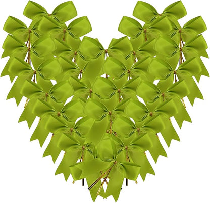 50 pcs 3-1/2" Apple Green Satin Ribbon Twist Tie Bows for Spring Gift Wrapping with Fish Tails (Lt.Green)