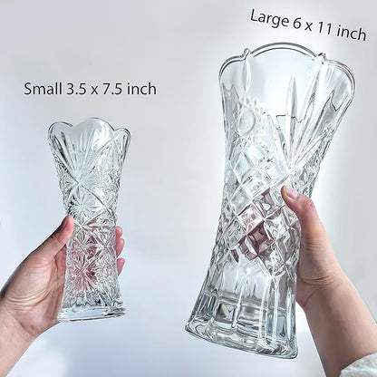 Kanpura 7.6" Clear Glass Flower Vase,Thickened Crystal Glass Vase for Flowers & Christmas Decor,Sunflower Design (1 Piece)
