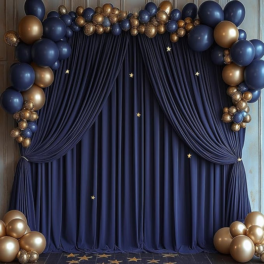 30x10ft Wrinkle Free Navy Blue Backdrop Curtain for Parties Soft Fabric Drapes Wedding Curtain Backdrop for Birthday Party Decorations Background for Photography 5x10ft, 6 Panels
