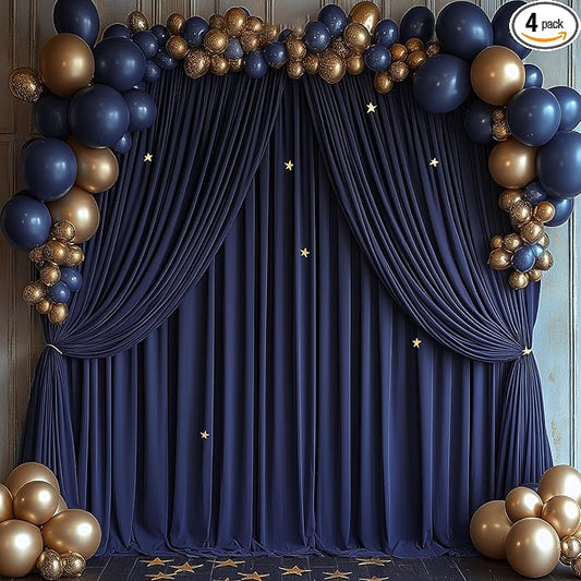 20x10ft Wrinkle Free Navy Blue Backdrop Curtain for Parties Soft Fabric Drapes Wedding Curtain Backdrop for Birthday Party Decorations Background for Photography 5x10ft, 4 Panels