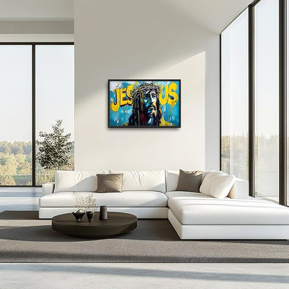 Banksy Jesus Large Wall Art Graffiti Framed Wall Decor for Living Room Pop Street Pictures Oversized Canvas Print Painting Modern Extra Large Framed Artwork for Bedroom Office 36"x24"