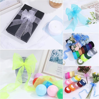 1-1/2 Inch x 50 Yards Sheer Organza Ribbon Chiffon Ribbon for Gift Wedding Flower Bouquet Wrapping Decorations Crafts (Fluorescent Green)