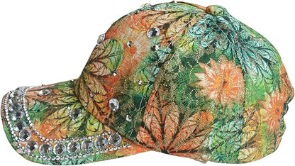 Bling Baseball Caps for Women, Rhinestone Summer Flower Baseball Hat, Adjustable Spring Fall Denim Sequin Jean Hat