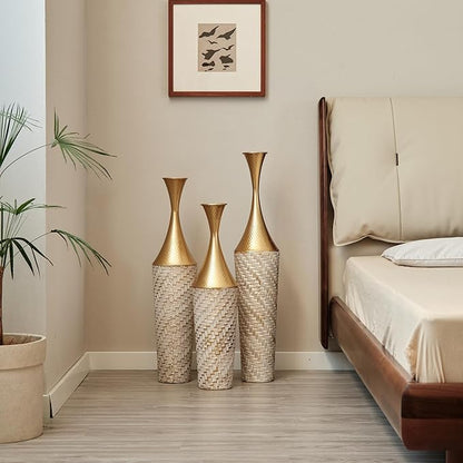 Floor Vases, Tall Home Decor Metal Vase Set of 3 Large Glazed Decorative Vases for Wedding Decor, Elegant Modern Flower Holder for Living Room, Entryway, Hallway, Dining Room