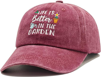 Gardening Gifts for Women, Gardening Hat, Adjustable Washed Cotton Embroidered Baseball Cap