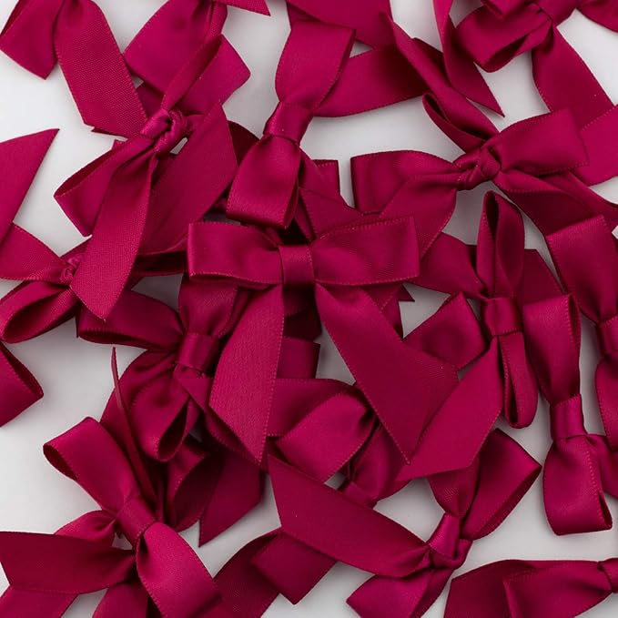 7Rainbows 50pcs Boutique 1.5" Burgundy Satin Ribbon Mini Bows for Craft Sewing Scrapbooking Wedding and Gift Wrapping