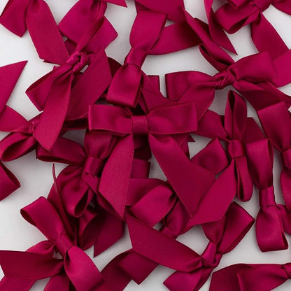 7Rainbows 50pcs Boutique 1.5" Burgundy Satin Ribbon Mini Bows for Craft Sewing Scrapbooking Wedding and Gift Wrapping