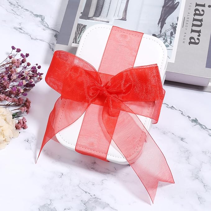 1.5 inch Sheer Organza Ribbon Red Chiffon Ribbon for Gift Wrapping Christmas Halloween Decoration Wedding Bouquet Crafts 50 Yards