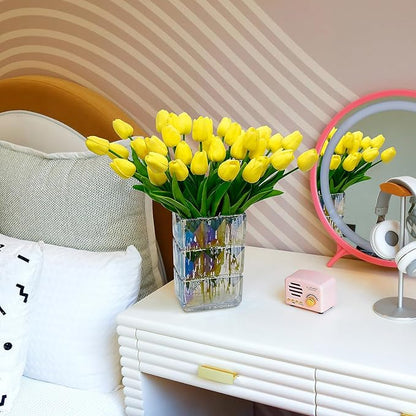36 PCS Yellow Tulips Artificial Flowers 13" PU Fake Flowers for Wedding Home Decor (Yellow)