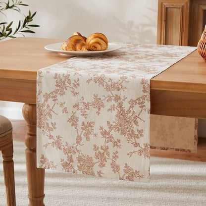 100% Cotton French Pastoral Table Runners, 13x90 Inch Terracota Farmhouse Table Runners 90 Inches Long, Vintage Flowers Print Home Decors