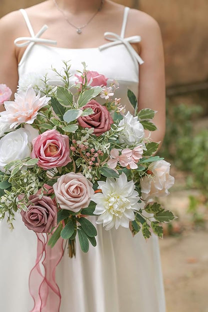 Artificial Flowers Dusty Pink Box Set for DIY Bridal Bouquets Wedding Shower Decorations Fake Floral Arrangements for Party Table Centerpieces Home Decor Indoor Outdoor