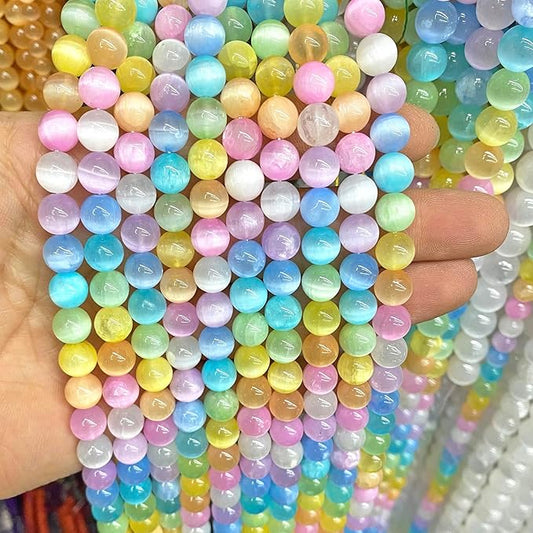75PCS 10MM Colorful Selenite Gypsum Stone Crystal Beads for Jewelry Making DIY Bracelet 2 Strands