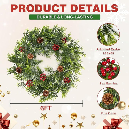 2PCS 6Ft Artificial Norfolk Pine Garlands, Real Touch Winter Christmas Garland, Green Artificial Greenery Garland for Table, Mantle, Wall, Indoor, Outdoor Christmas Decorations (2, 6FT)
