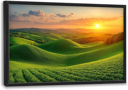Framed Large Pictures Wall Art for Living Room, Sunset Nature Scenery Oversized Wall Decor Green Hills Landscape Canvas Print Painting Extra Large Framed Artwork for Bedroom Office 36"x24"
