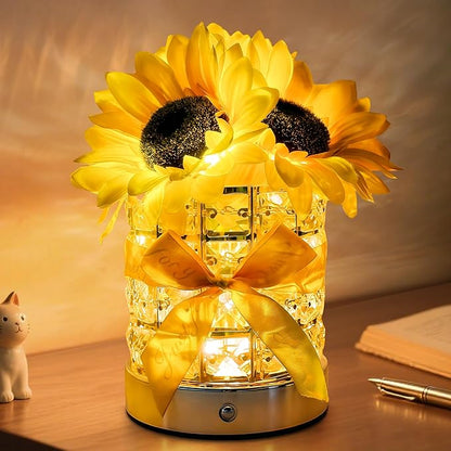 Sunflower Gifts for Women, Rechargeable Touch Table Lamp, 3 Color Infinitely Dimming Sunflowers Night Light, Flower Lamp for Bedroom Bar Home Decor, Christmas Birthday Gifts for Women Mom (Sunflower)