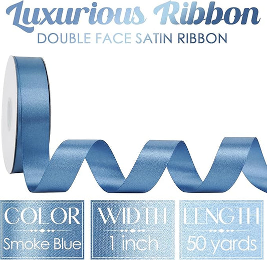 MEEDEE Smoke Blue Ribbon 1 Inch Smoke Blue Satin Ribbon Lux Double Faced Satin Ribbons by 50 Yards Polyester Wrapping Ribbons for Crafts, Weddings, Flower Bouquet, Holiday Decorating