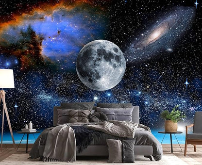 PYFFYP- Galaxy Wallpaper Blue Planet Wall murals for Ceiling (Not Peel and Stick)