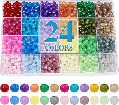 XSEINO About 1200PCS 6mm Glass Beads Bracelet Making Kit,24 Colorful Nature Series Colorful Crystal Beads for Bracelet and Jewelry Making and DIY Crafts,Friendship Bracelets