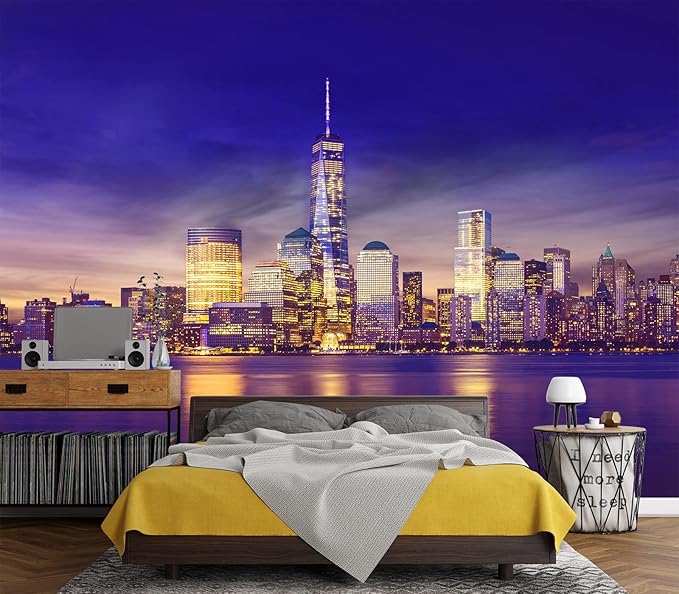 Eierme-New York City Skyline lit up at Night time Reflecting Off of The Hudson River 160" x 114"