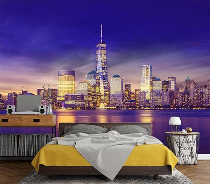 Eierme-New York City Skyline lit up at Night time Reflecting Off of The Hudson River 160" x 114"