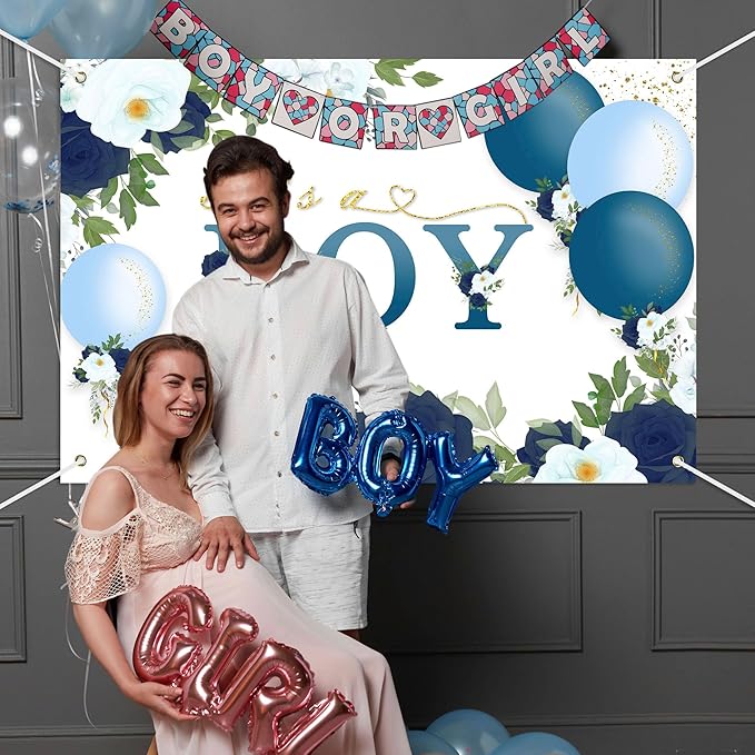 Floral It's a Boy Baby Shower Backdrop Banner Simple Style Flowers Theme Background Decor for Boys Newborn Baby Shower Party Decorations Photo Studio Props Supplies 72x43in-BECKTEN