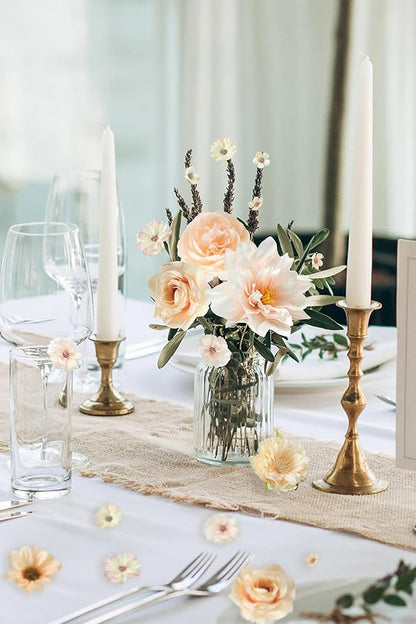 Artificial Flower Heads Combo - Champagne Silk Dahlia & Roses Fake Flowers for Wedding, Party, Graduation Cap DIY, Cake Decoration, Table Centerpieces, Home Decor