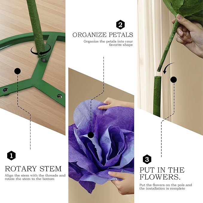 3pc Large Flowers Home Outdoor Decorations - Artificial Paper Large Flowers Adjustable Bendable Flower Decorations for Wedding Background Decor, Shop Window Display,Photography Props, Banquet (Purple)