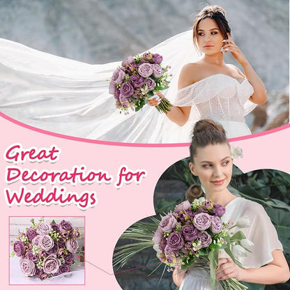 Olgaa 12 Bundles Peonies Artificial Flowers Artificial Peonies Silk Flowers Bulk Fake Peony Bouquet for Bridal Shower Decorations Wedding Table Centerpiece (Purple)
