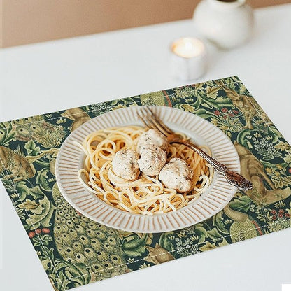 William Morris Floral Animal Placemats Set of 4, Vintage Botanical Plant Birds Rabbit Place Mats, Heat Resistant Non Slip Cotton Linen Dining Table Mats for Home Kitchen Party 18x12 Inch